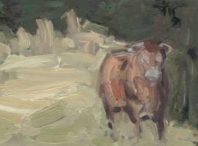 Cow - 14.8x21cm, Oil on Card, 2014, Martin Hill