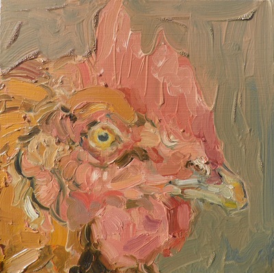 Chicken II, 21x21cm, Oil on Board, Martin Hill