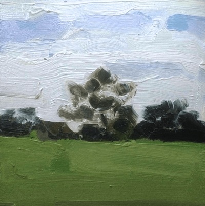 Tree, Windy Day - 20x20cm, Oil on Board, 2015, Martin Hill