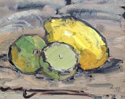 Lemons and Limes II - 25x30cm, Oil on Board, 2013, Martin Hill