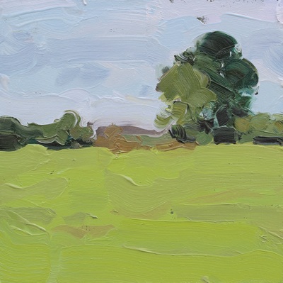 Field and Trees - 20x20cm, Oil on Board, 2015, Martin Hill