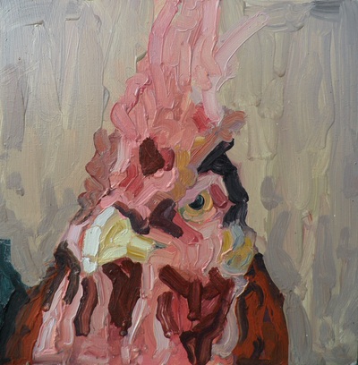 Chicken I, 21x21cm, Oil on Board, Martin Hill