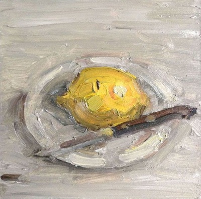 Lemon and Knife - 20x20cm, Oil on Board, 2013, Martin Hill