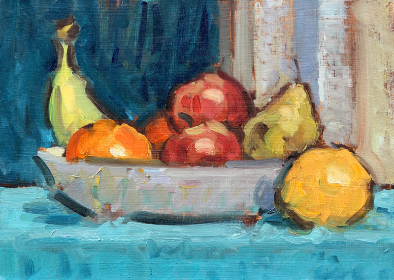 Bowl of Fruit Study III - 15x21cm, Oil on Card, Martin Hill