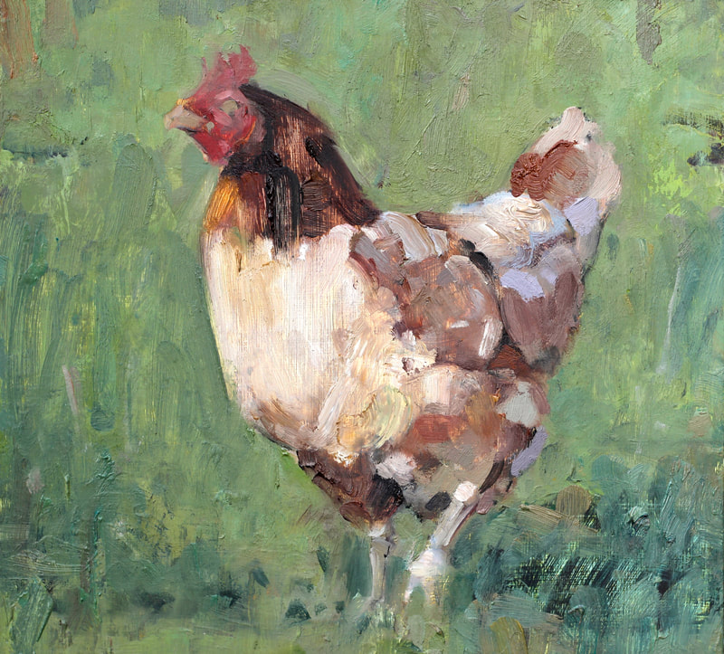 Chicken - 20x21.7cm, Oil on Board, 2017, Martin Hill