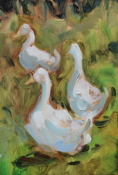 Ducks - 13.4x19.8cm, Oil on Board, 2016, Martin Hill