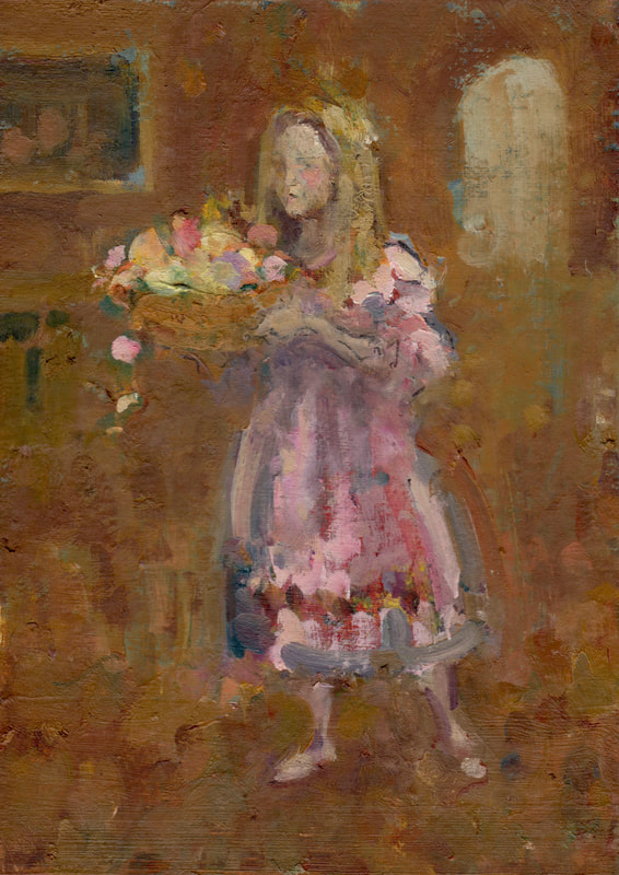 Flower Girl, Oil on Card, Martin Hill