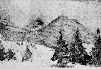 Snow Scene - 13.5x20.5cm, Monotype, 2017, Martin Hill