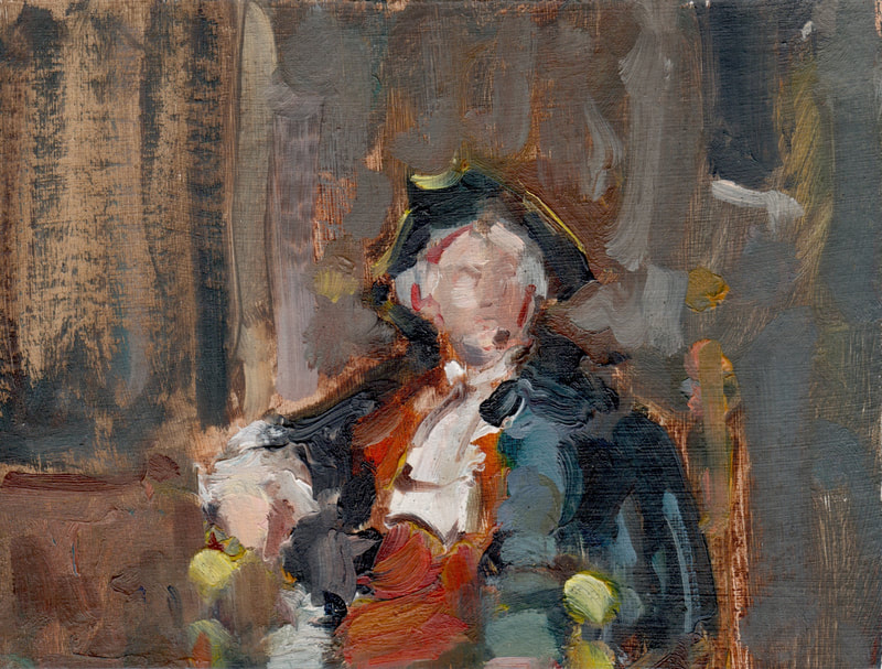 Man in Tricorne Hat Study, Oil on Card, Martin Hill, 
