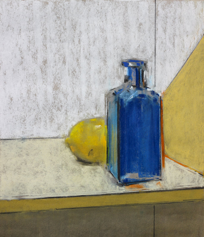 Still Life with Bottle and Lemon, Pastel on Paper, Martin Hill