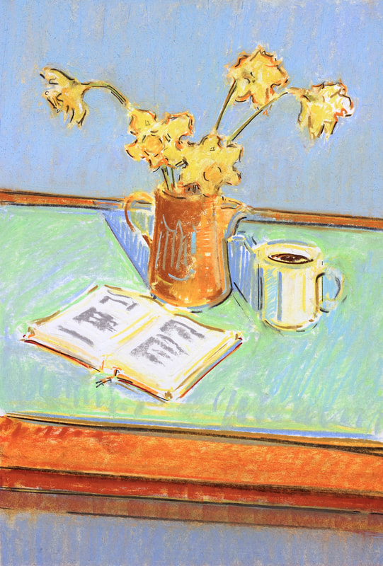 Still Life with Daffodils, Pastel on Paper, Martin Hill