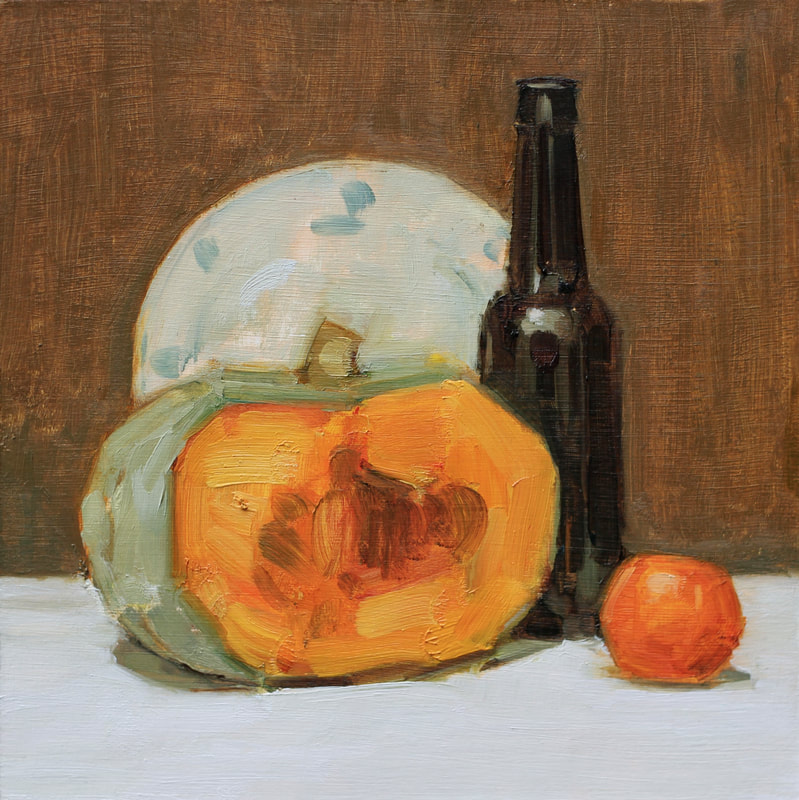 Still Life with Half Pumpkin, Oil Painting, Martin Hill