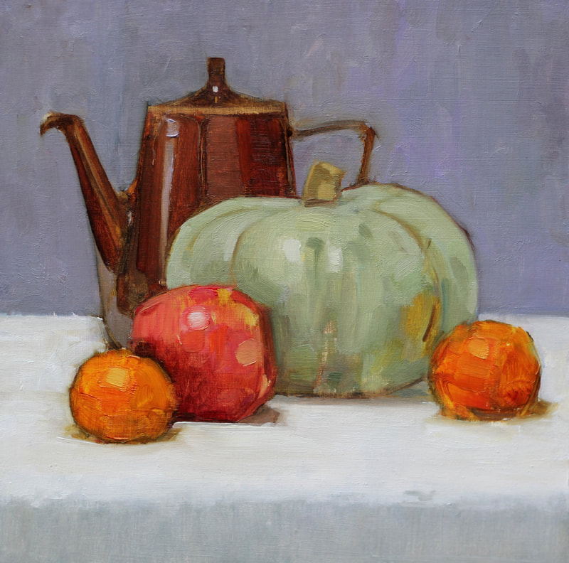 Still Life with Pumpkin and Coffee Pot, Painting, Martin Hill
