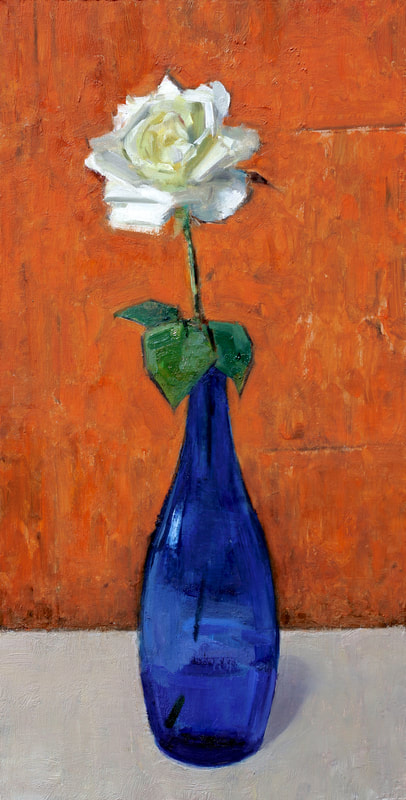 White Rose, 36x18cm, Oil on Panel, Painting, Martin Hill,